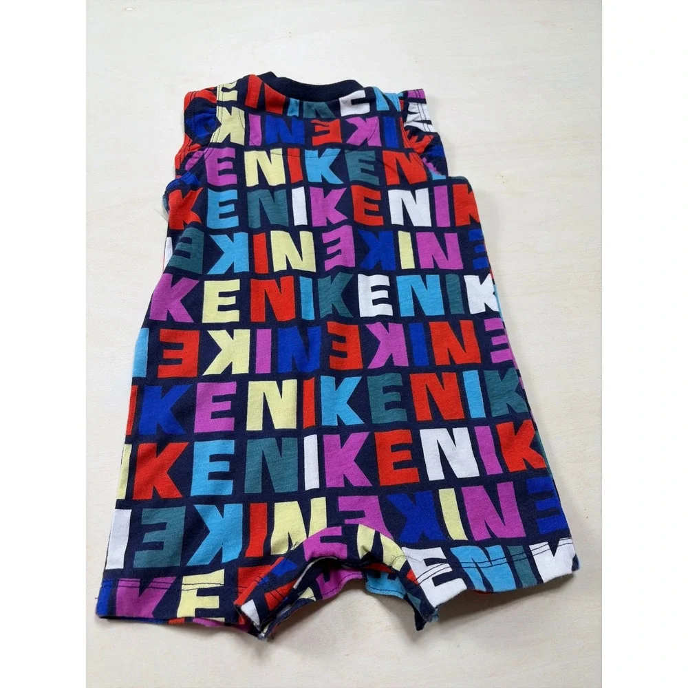 Nike Baby Girls Romper 6M Multi-Color Block Logo Print Sleeveless One Piece Snap